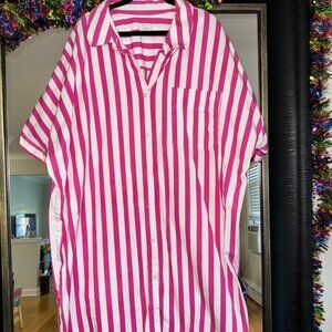 XXL Pink Striped Button Down Dress